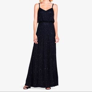 Adrianna Papell ART DECO BEADED BLOUSON GOWN IN Black New with tags